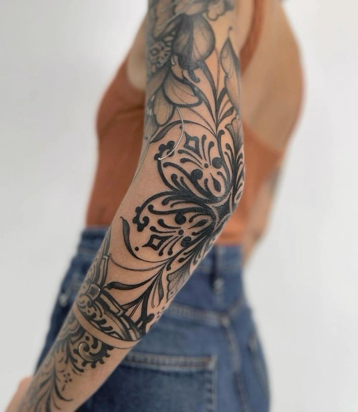 Geometric floral sleeve design Tattoo Design