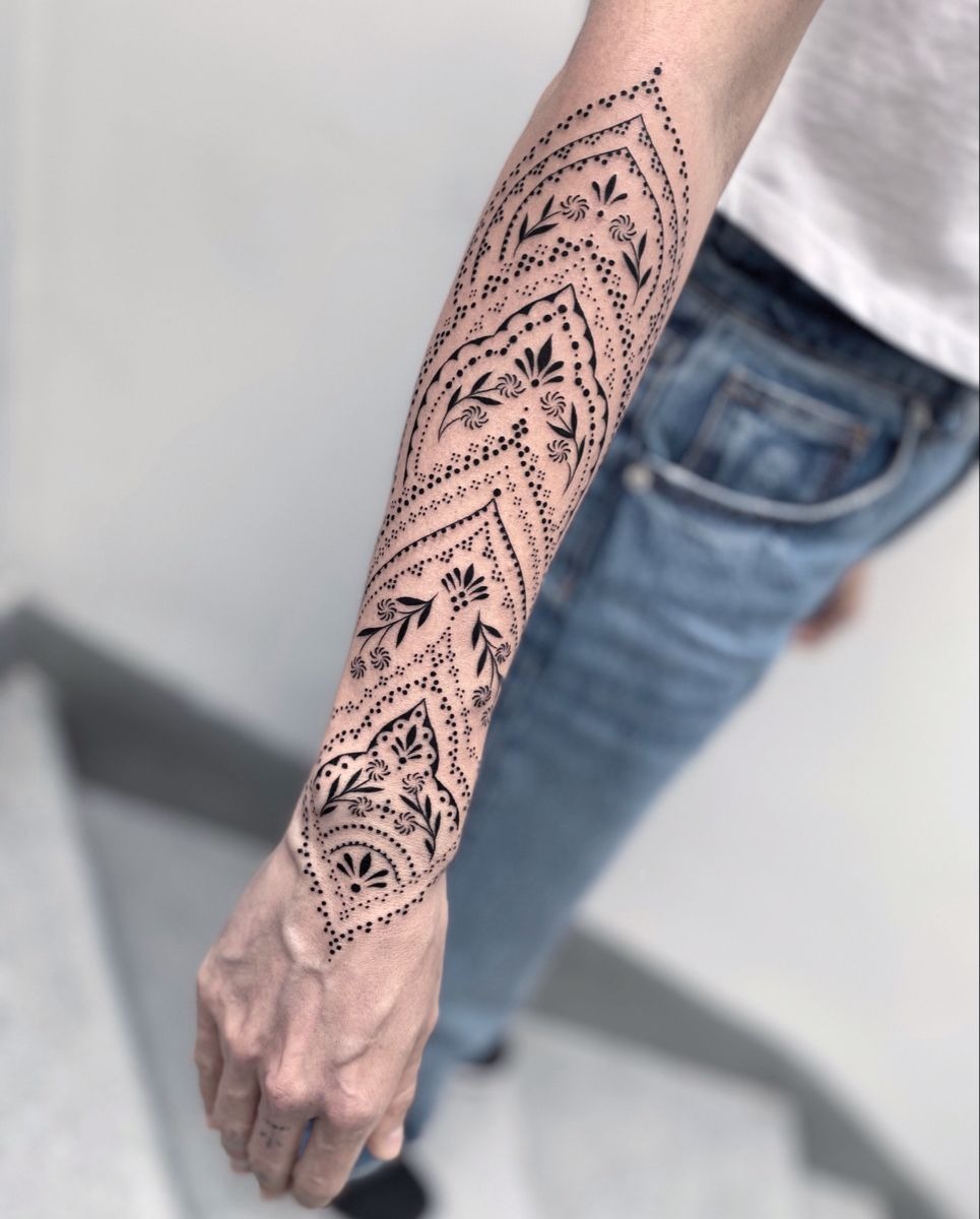 Gothic Lace Blackwork Arm Design Tattoo Design
