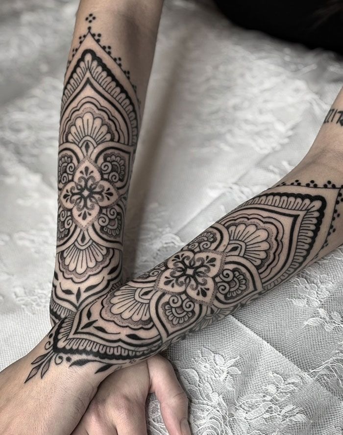 Ornamental Thigh and Hip Design Tattoo Design