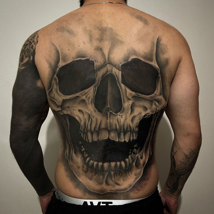 Giant Skull Full Back Statement Tattoo Design