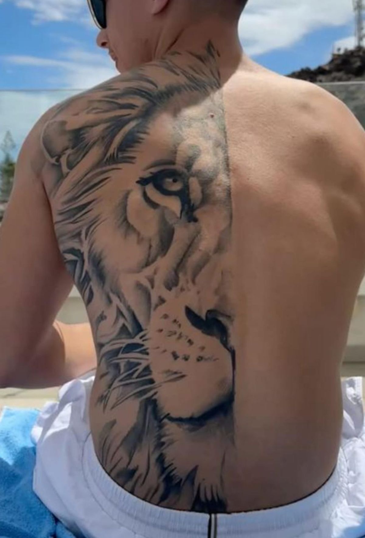 Half Lion Realism Side Back Tattoo Design