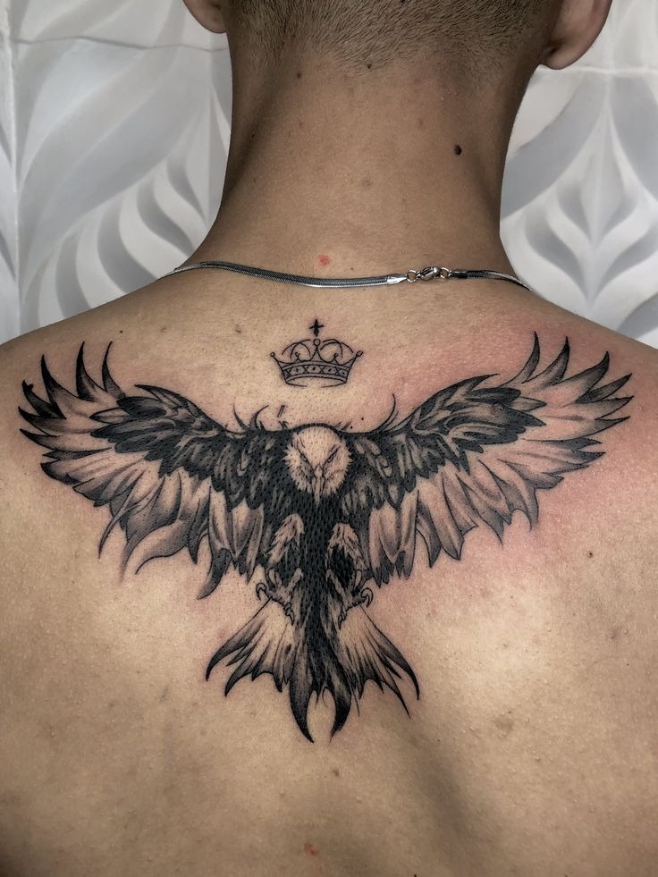 Minimal Raven Upper Back Tattoo Tattoo Design