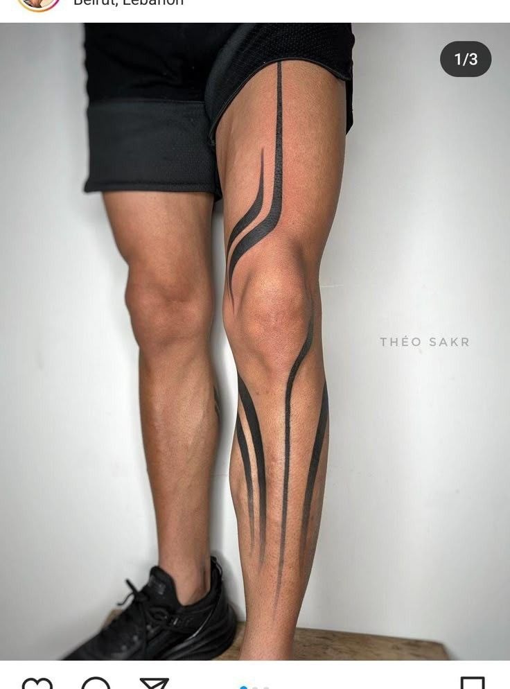 Modern Minimalist Line Tattoo, a tattoo design rendered in clean detailed linework for the thigh.