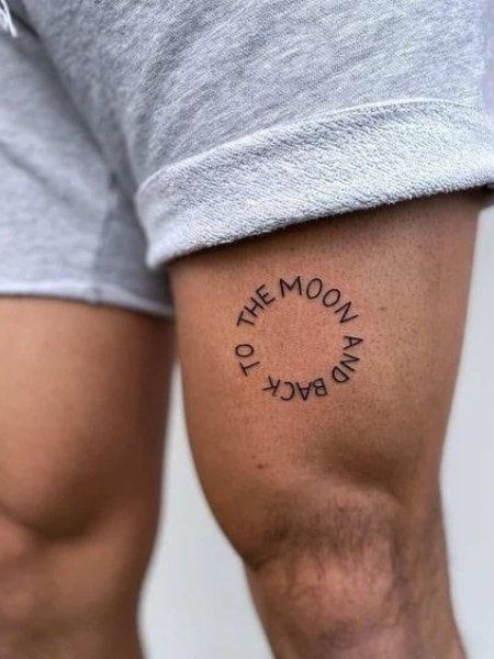 To the Moon and Back Tattoo, a tattoo design rendered in clean detailed linework for the thigh.