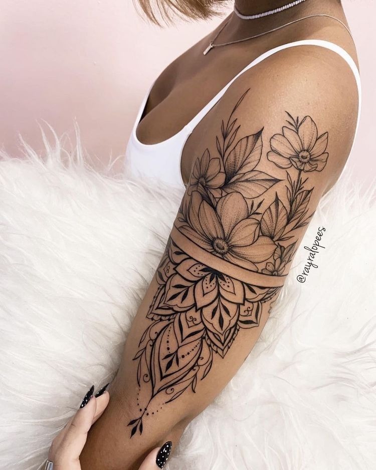 Flower Crown Band with Mandala Drop Detail Tattoo Design