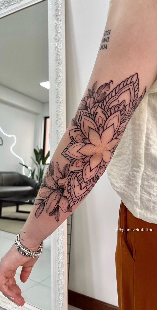 Soft Lotus Mandala Forearm Statement Tattoo Design