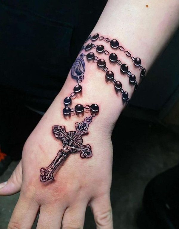 Bold 3D Wrist Rosary Tattoo Tattoo Design