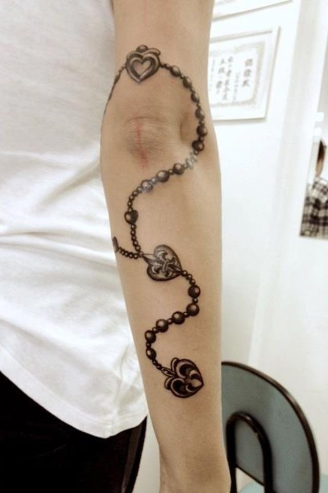 Heart-Linked Rosary Tattoo Tattoo Design