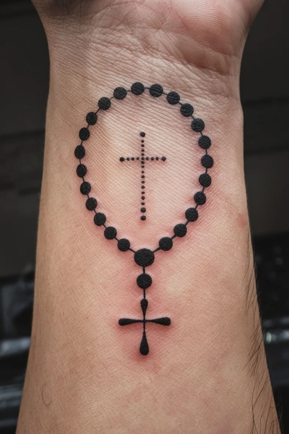 Minimal Dotwork Wrist Rosary Tattoo Design