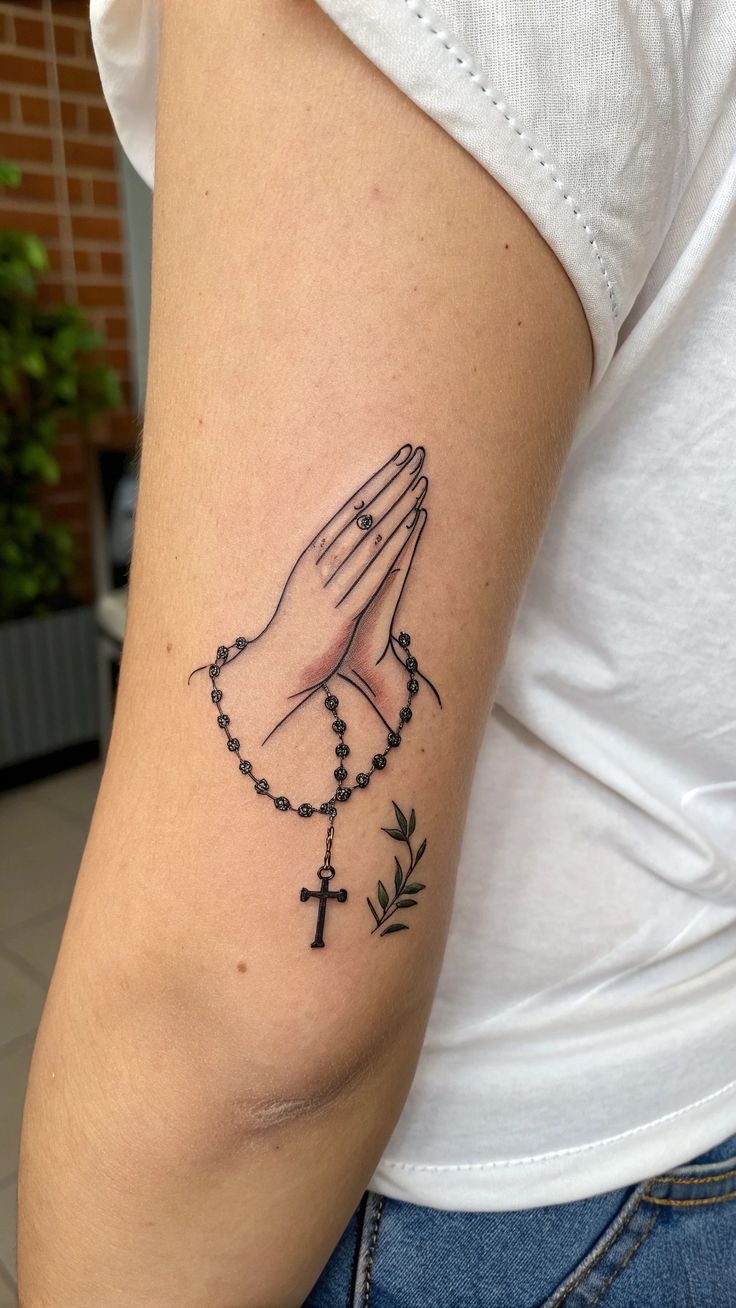 Praying Hands with Rosary Tattoo Design