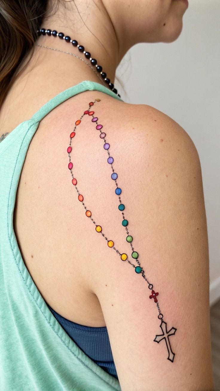 Rainbow Bead Rosary Tattoo Tattoo Design