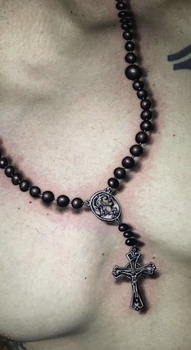 Realistic Chest Rosary Tattoo Tattoo Design