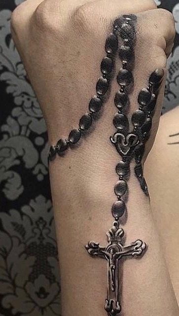 Realistic Hand-Held Rosary Tattoo Tattoo Design