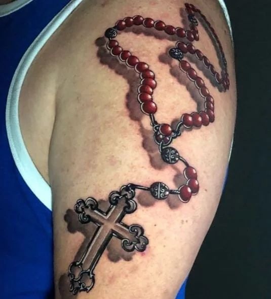 Red Bead 3D Rosary Tattoo Tattoo Design