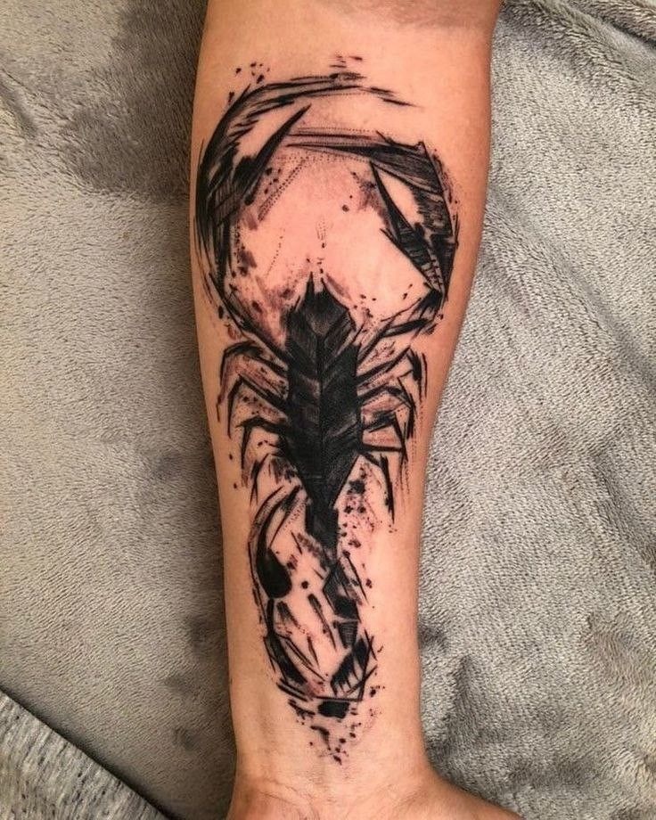 Abstract Scorpion Tattoo with Brushstroke Effect Tattoo Design