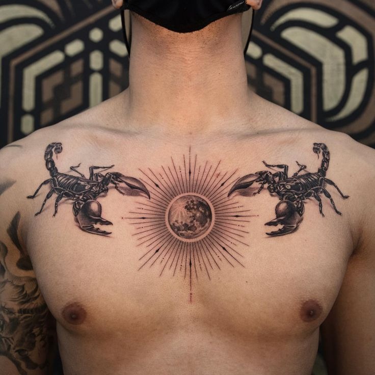 Blackwork Scorpion with Woman's Face Tattoo Tattoo Design