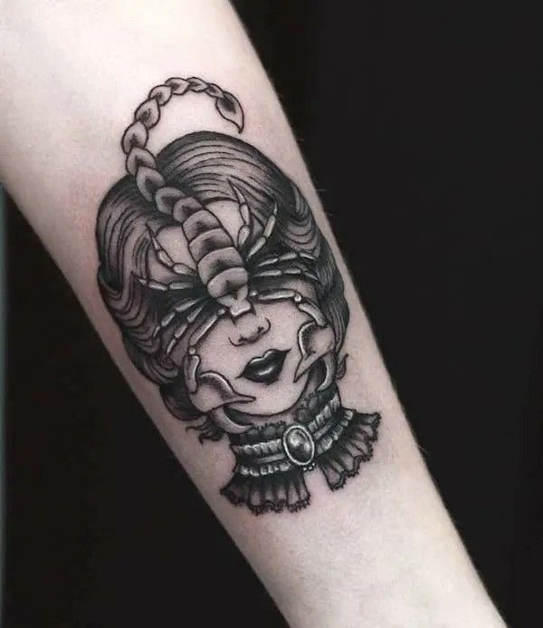 Mysterious Scorpion-Faced Woman Tattoo Tattoo Design