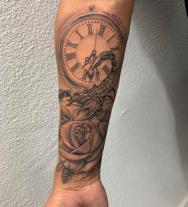 Scorpion and Clock Sleeve Tattoo Tattoo Design