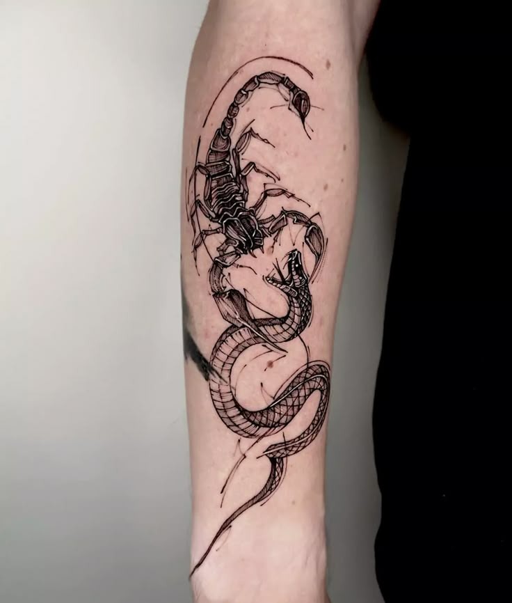 Scorpion and Snake Combination Tattoo Tattoo Design