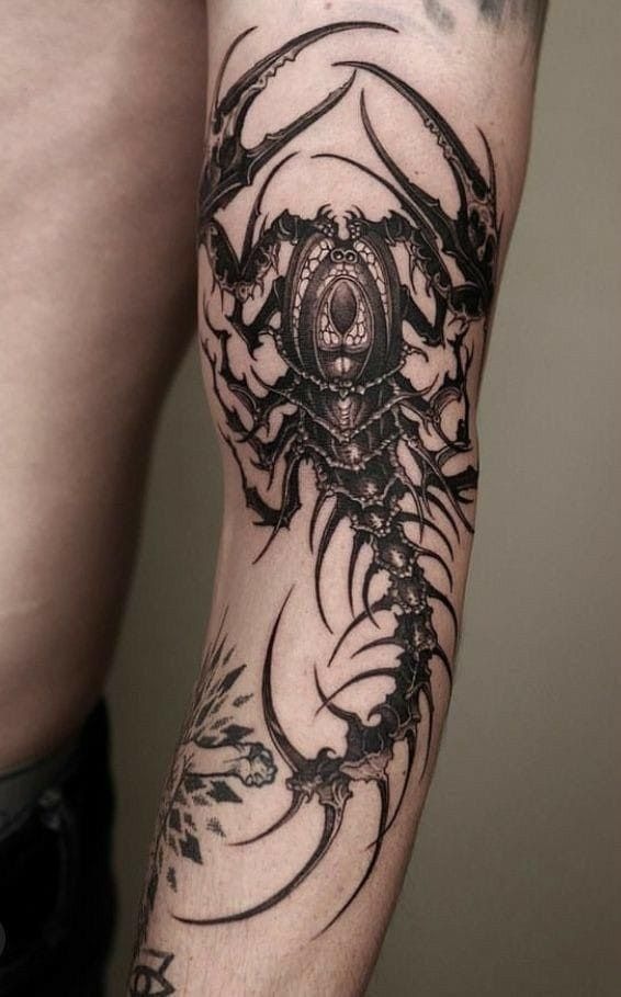 Twin Scorpions and Lunar Symbol Chest Tattoo Tattoo Design