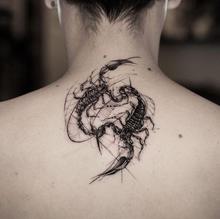 Twin Scorpions on the Upper Back Tattoo Design