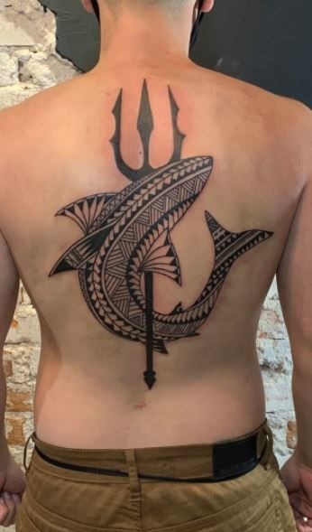 Backpiece Power with Poseidon’s Trident Tattoo Design