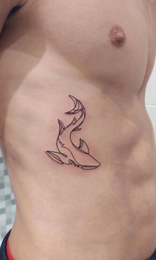 One-Line Minimalist Shark Tattoo Design