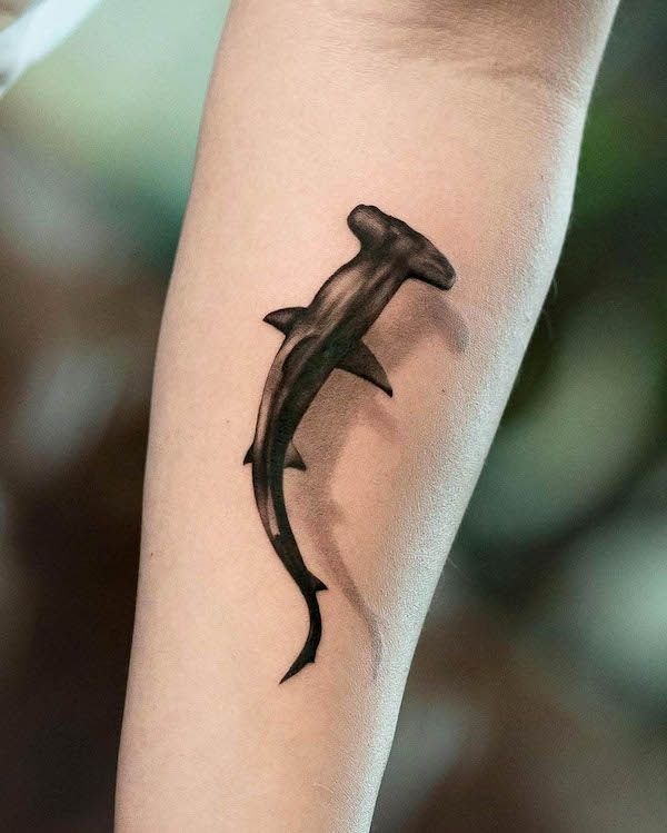 Sleek Hammerhead on Inner Forearm Tattoo Design