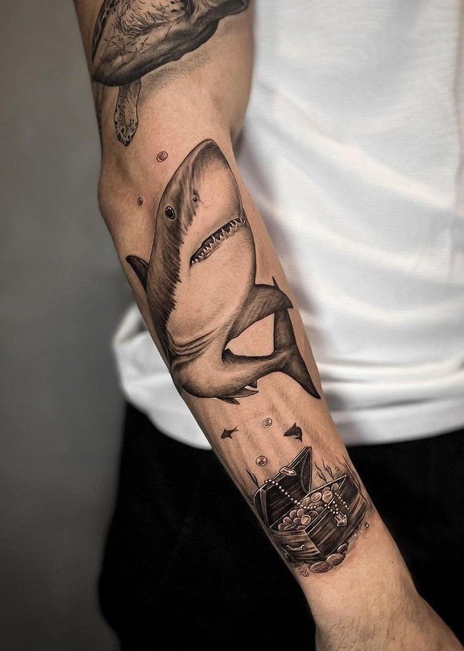 Underwater Scene with Treasure Tattoo Design