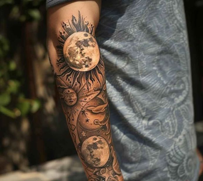 Cosmic Realism with Lunar Details Tattoo Design