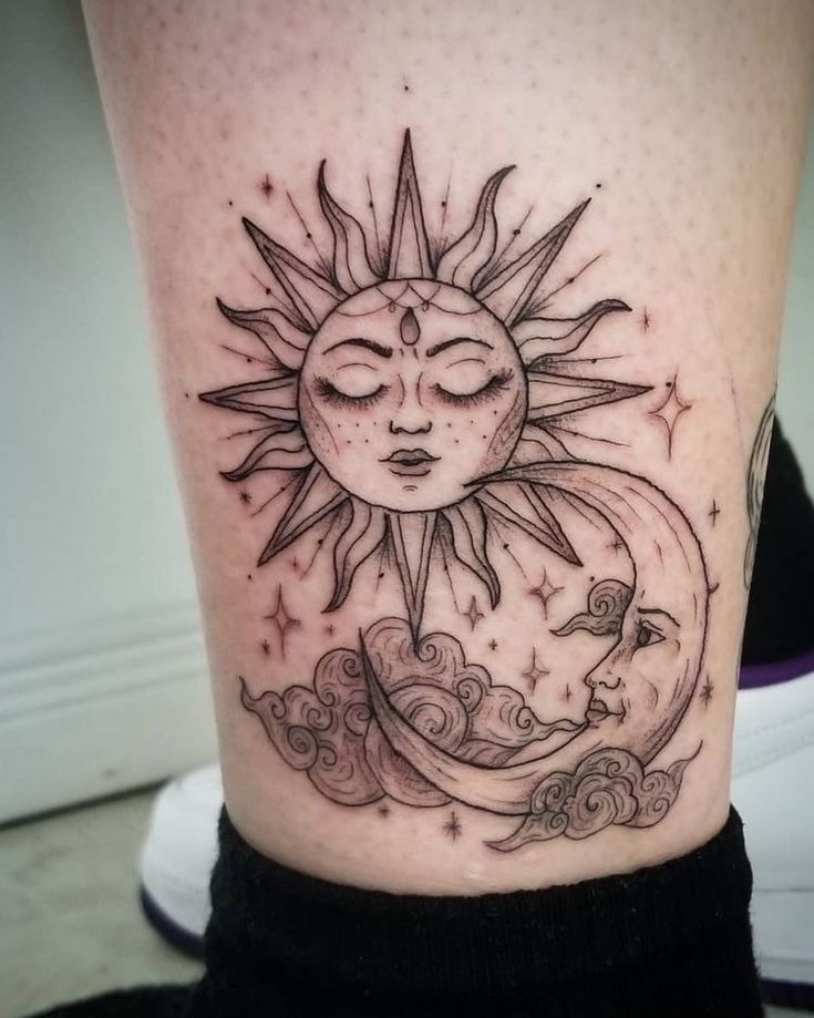 Delicate Celestial Connection Tattoo Design