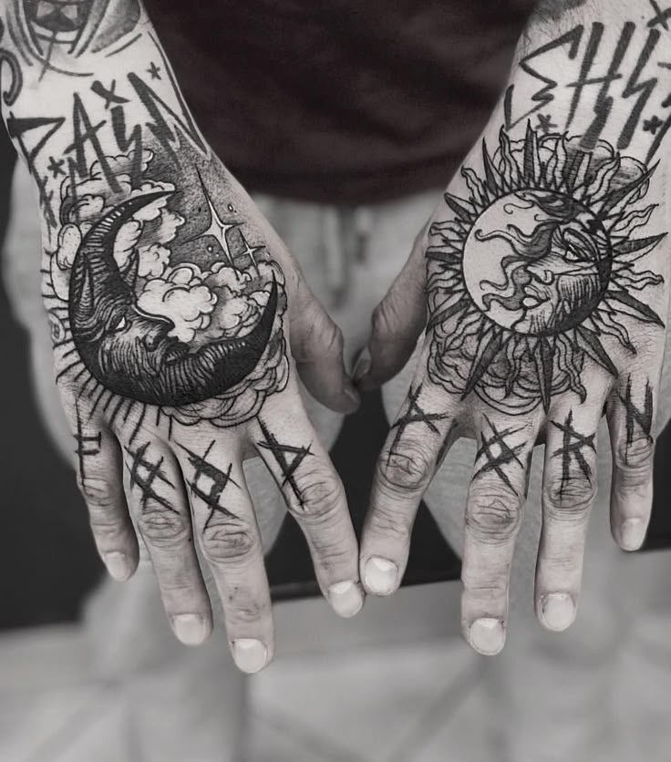 Dual Hand Tattoos with Celestial Contrast Tattoo Design
