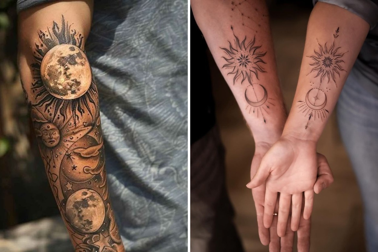 23+ Men Sun and Moon Tattoo Ideas With Matching Designs New Symbolism Fresh Bold Statements for Featured Lookbook Collage