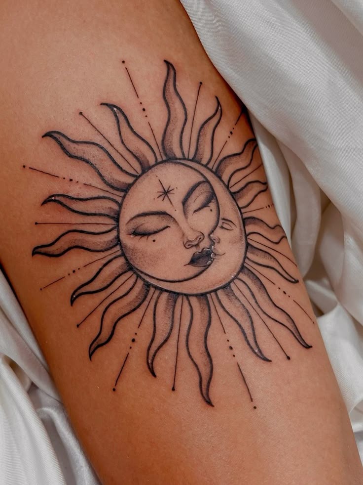 Feminine Sun and Moon Fusion Tattoo Design