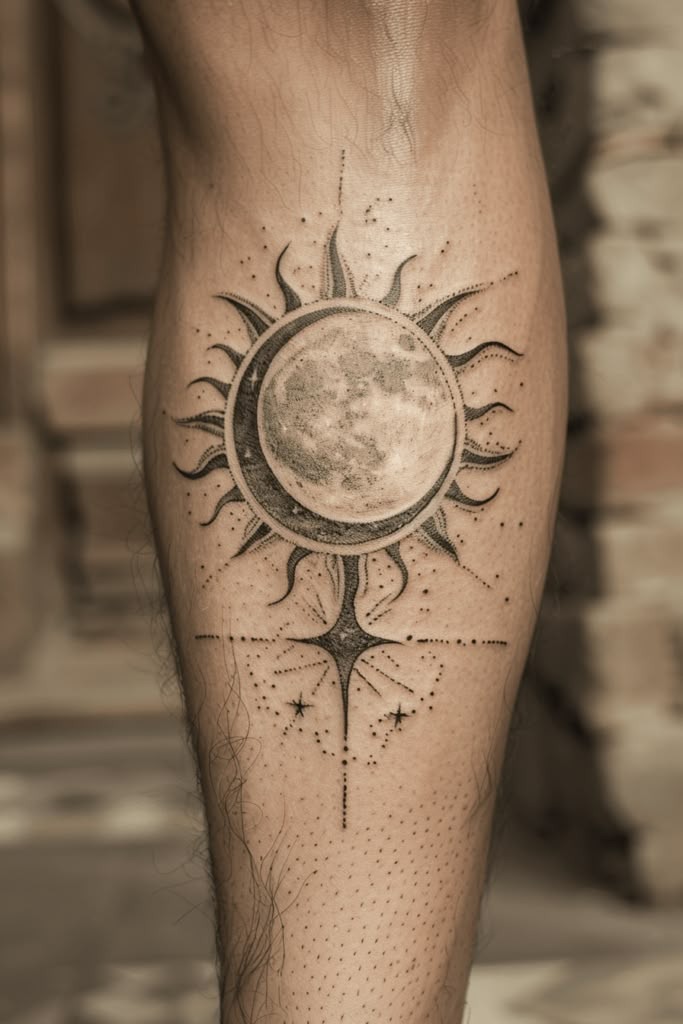 Fine Line Elegance with a Solar Glow Tattoo Design