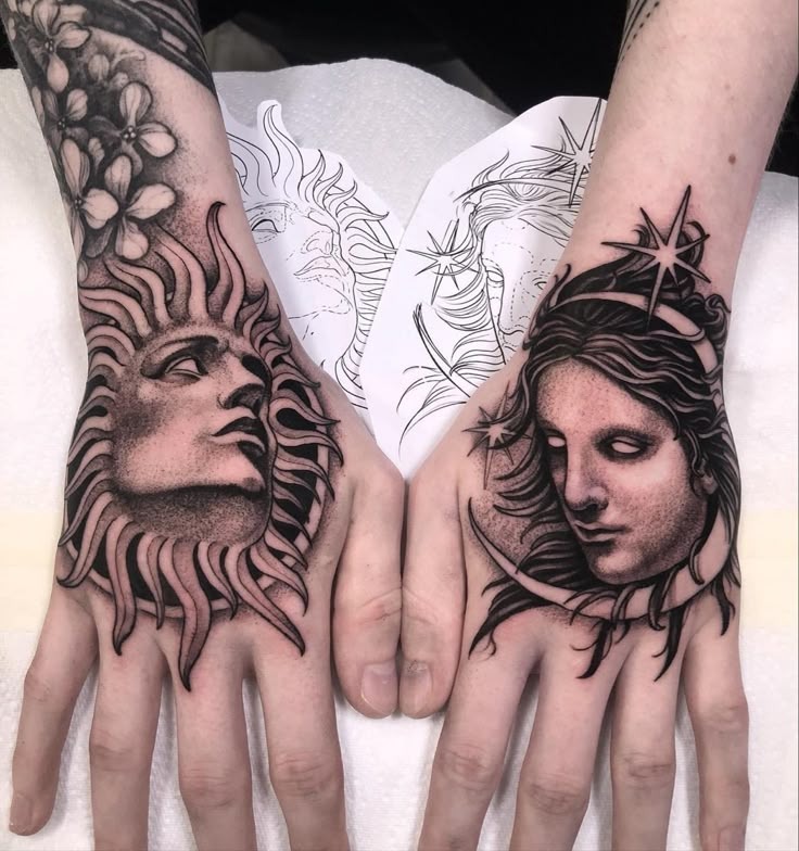 Hand Tattoos with Cosmic Symmetry Tattoo Design
