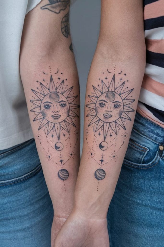 Matching Sun and Moon Tattoos for Couples Tattoo Design