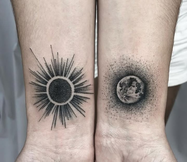 Solar and Lunar Contrast on Wrists Tattoo Design