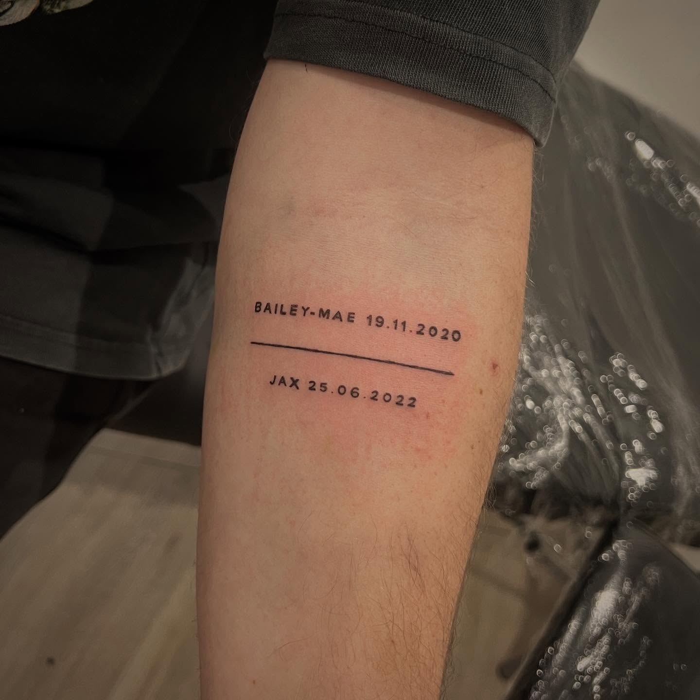 Children Names and Dates Line Tattoo Tattoo Design