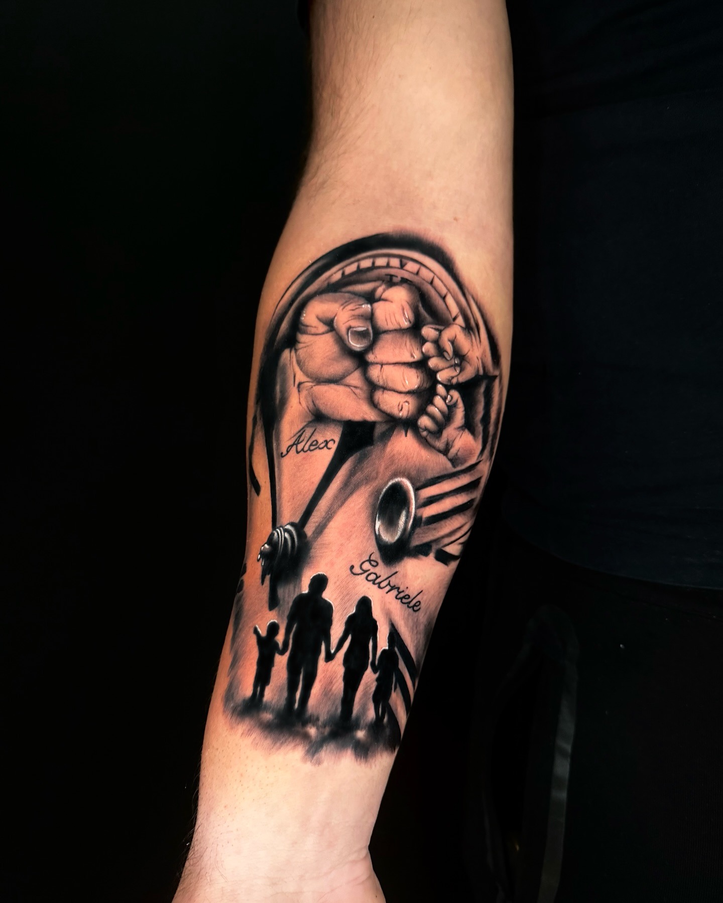 Family Hands and Silhouette Tribute Tattoo Tattoo Design