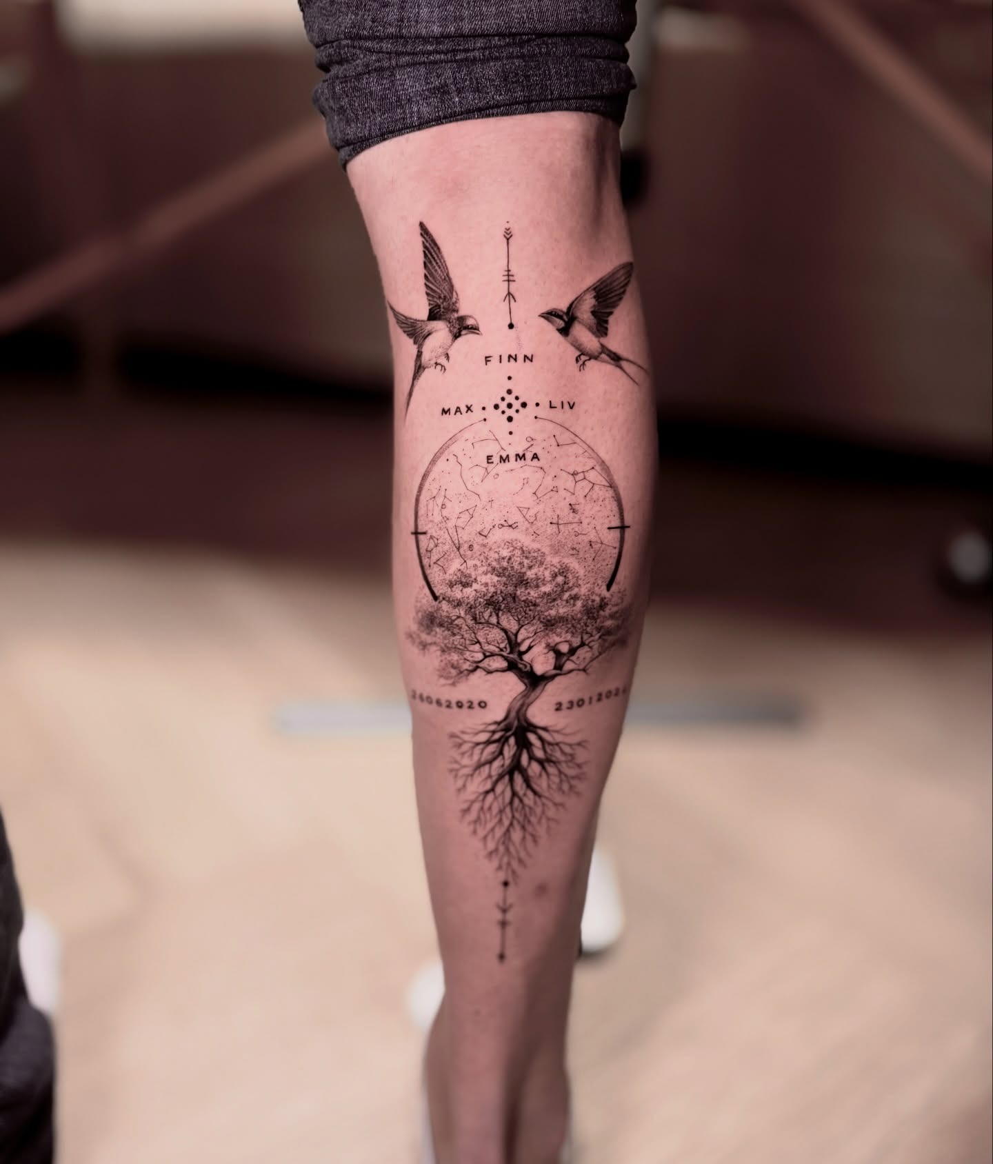 Family Names Tree and Birds Tattoo Tattoo Design