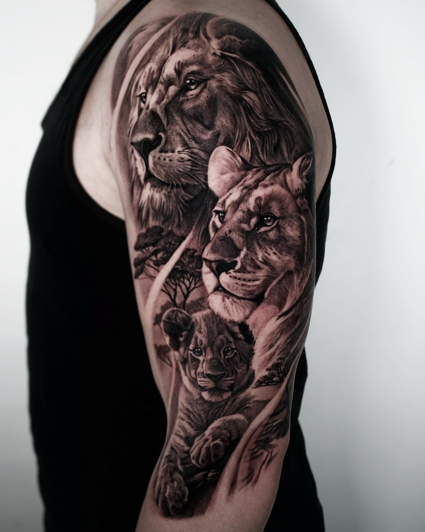 Lion Family Realistic Sleeve Tattoo Tattoo Design