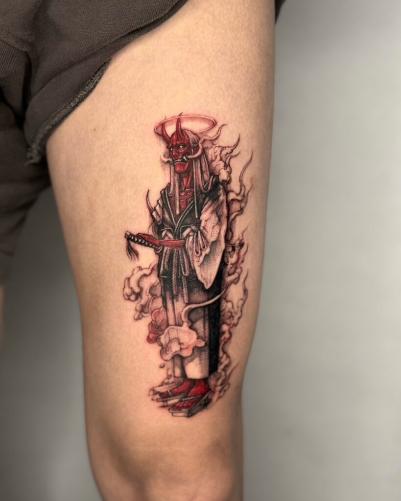 All-Seeing Eye and Triangle Thigh Tattoo Tattoo Design