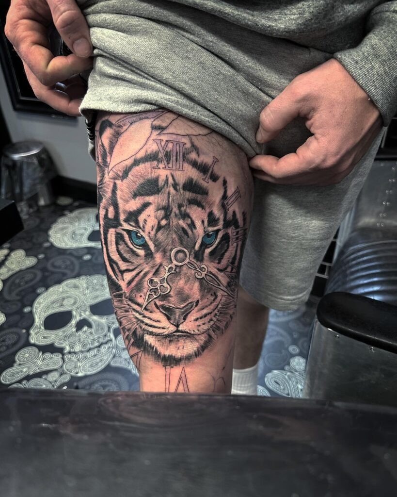 Deer and Mountain Thigh Tattoo Tattoo Design