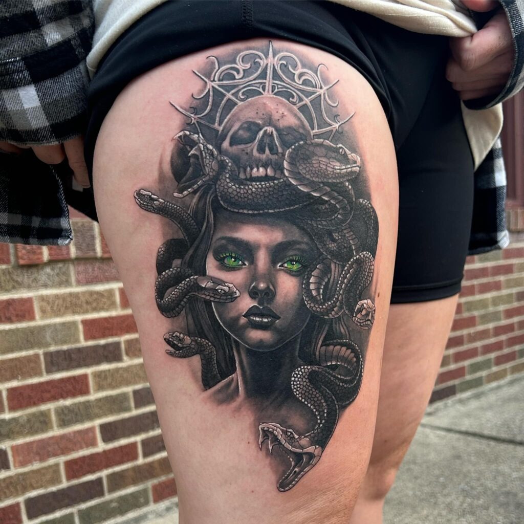 Fierce Medieval Dragon Thigh Tattoo Tattoo Design