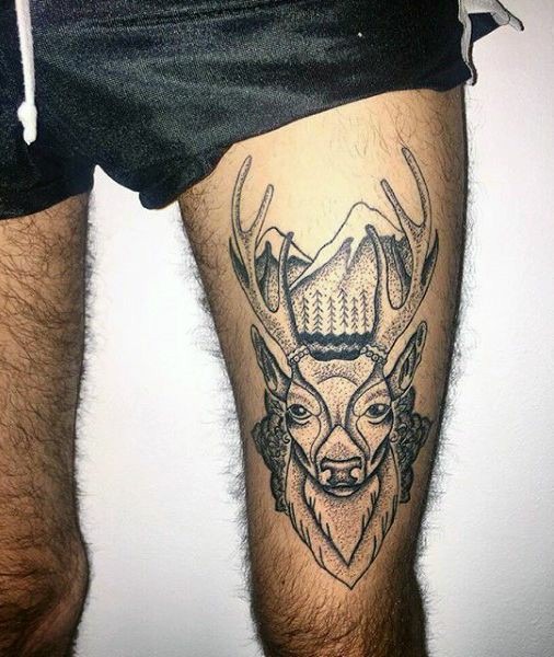 Hannya Mask and Snake Thigh Tattoo Tattoo Design