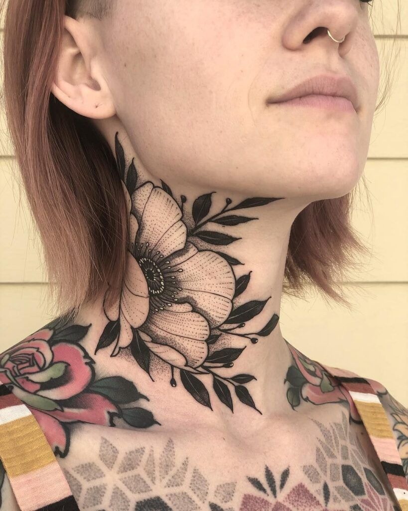 Butterfly and Crescent Moon Throat Tattoo Tattoo Design