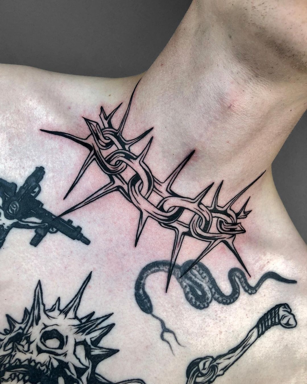 Colorful Moth and Jewel Throat Tattoo Tattoo Design