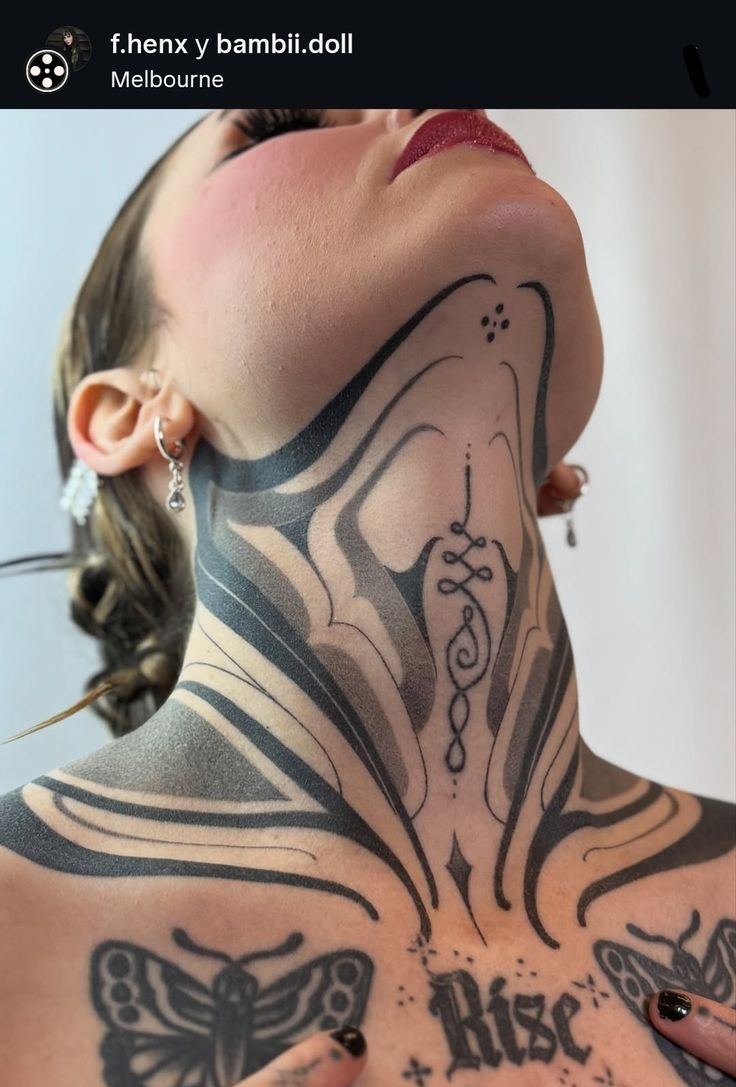 Flowing Black Work Cybersigilism Throat Tattoo Tattoo Design