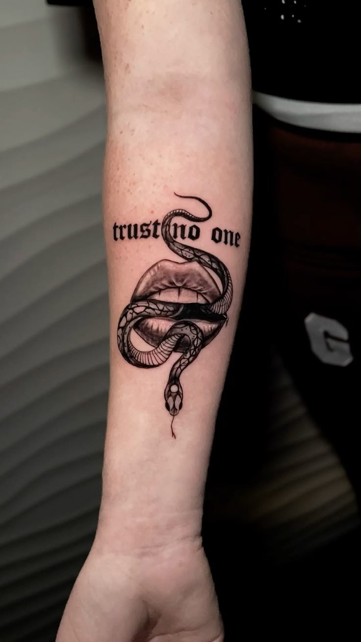 Bold Chicano Script Trust No One Tattoo Tattoo Design